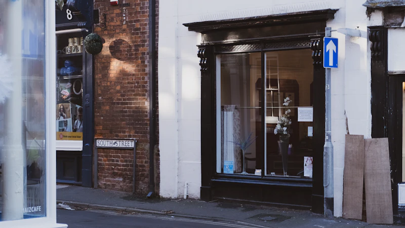 A street corner with a storefront on the corner